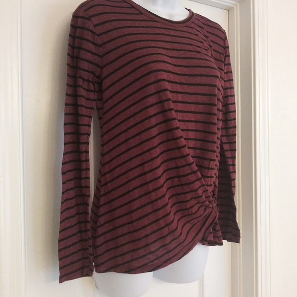 Stateside Striped Maroon/Black Front Knot Top - Picture 2 of 5